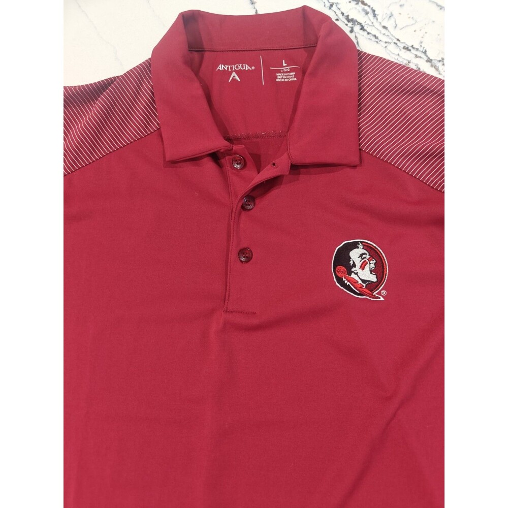 Florida State University Seminole Logo Mens Large Red Golf Polo Football Stripe